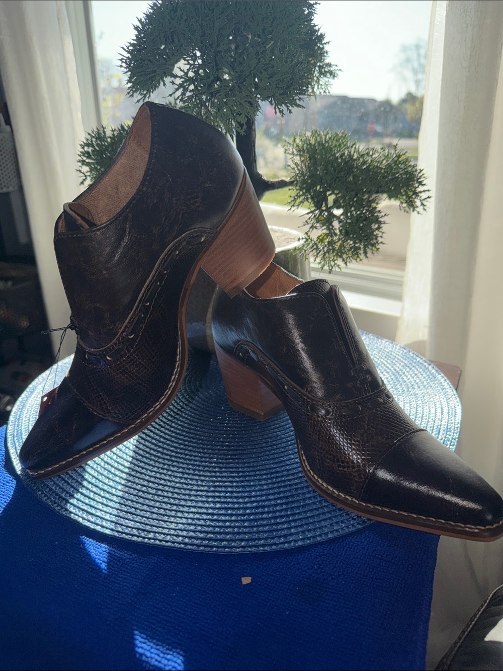 Nocona Dark Brown Textured Leather Ankle Booties